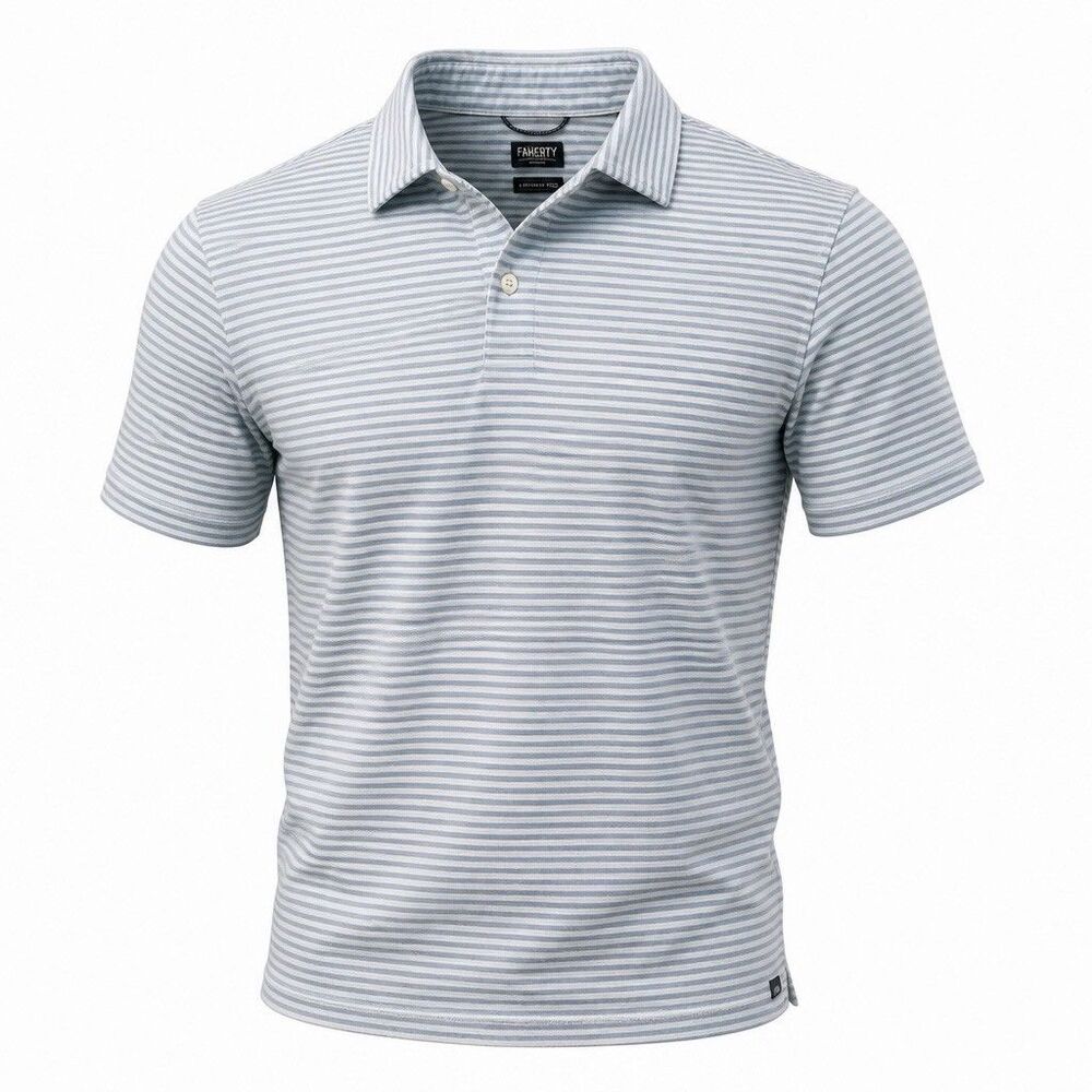 Faherty The Movement Polo Men Large Blue Striped Short Sleeve Golf Shirt Preppy